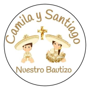 Imagem de Adesivos de Batizado 6,5 cm Personalizados Foscos 12 Unidades - Marca 