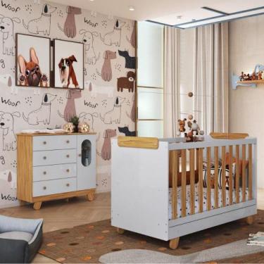 Imagem de Kit Quarto De Bebê Berço Com Cômoda Pingo Cor Branco/Amêndoa - PEROBA