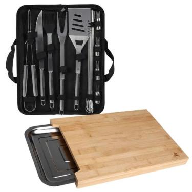 Imagem de Kit Churrasco Bel Tábua de Carne com Bandeja e Kit Inox Premium 16 Peç
