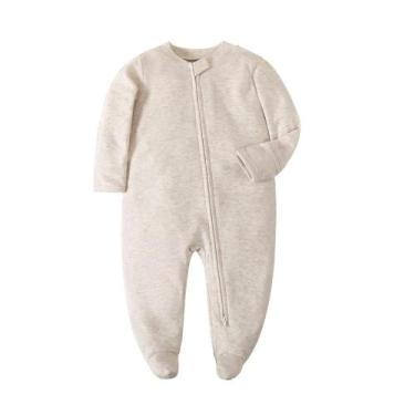 Imagem de Pijamas De Algodão Branco Unissex Para Bebês Recém-Nascidos Com Zíper 