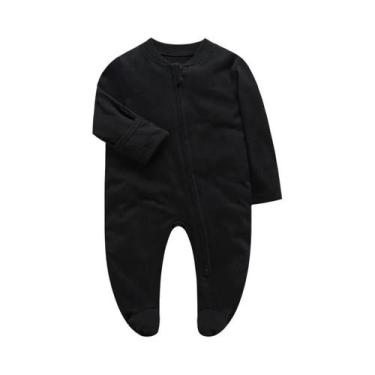 Imagem de Pijamas De Algodão Branco Unissex Para Bebês Recém-Nascidos Com Zíper 