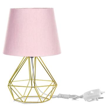 Imagem de Abajur Diamante Dome Rosa Com Aramado Dourado