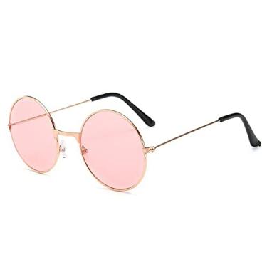 Imagem de Óculos de sol de pesca de luxo moda lazer redondo metal retro para homens mulheres design vintage óculos de proteção solar uv400, rosa, china