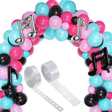 Imagem de 144 balões de música, kit de guirlanda de balões de aniversário, balões de placa, 12,7 cm, rosa, vermelho, preto, azul, rosa, balões de látex para decoração de karaokê de aniversário, artigos de festa temáticos
