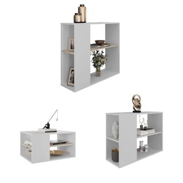 Imagem de Conjunto Kit Sala De Estar Mesas E Aparador Opala Branco