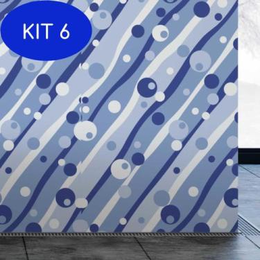 Imagem de Kit 6 Papel De Parede Adesivo Azul Bolhas Banheiro Abstrato - Deliquad