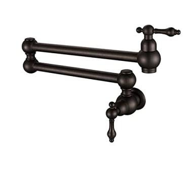 Imagem de Torneira de cozinha de ouro escovado para montagem na parede Torneira para lavatório de banheiro com água fria Girar bica dobrável Latão lavatório guindaste, bronze preto C