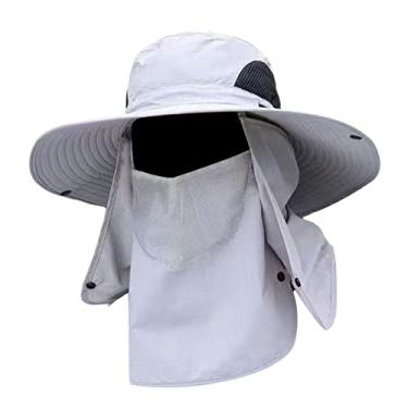 Imagem de Chapéu de pesca com touca de sol para proteção ar livre de pescoço removível para acampamento, verão, unissex, escalada, mochila, cinza claro