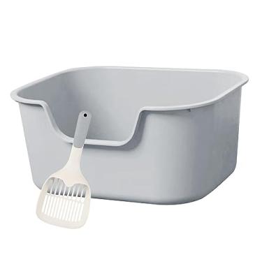 Imagem de Generic Bandeja de areia superior aberta para animais de estimação, caixa de areia para gatos portátil grande comadre à prova de respingos, caixa de areia, CINZENTO