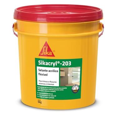 Imagem de Sika - Selante acrílico flexível - Sikacryl-203 branco - Massa para trincas - Uso em concreto e alvenaria - Fácil aplicação - Galão 5Kg