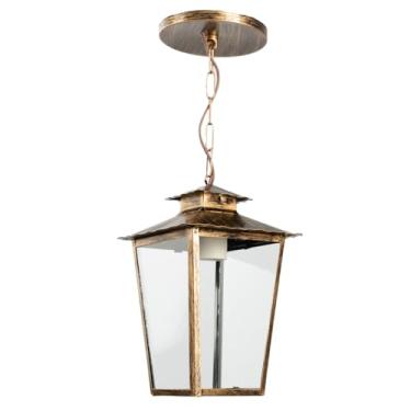 Imagem de Luminária Lustre Pendente Colonial de Teto Vidro Transparente 14C (Ouro Velho)