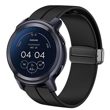 Imagem de Lamshaw Pulseira compatível com Moto Watch 100, fivela magnética de silicone macio de liberação rápida, compatível com Motorola Moto Watch 100 Smart Watch/Moto 360 3ª geração 2020 (preto)