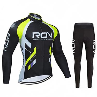 Imagem de Camisa de ciclismo de inverno equipe outono manga longa calças babador conjunto de lã térmica masculino terno de bicicleta esporte equitação MTB roupas de bicicleta, amarelo, 2GG (180 cm/87 kg)