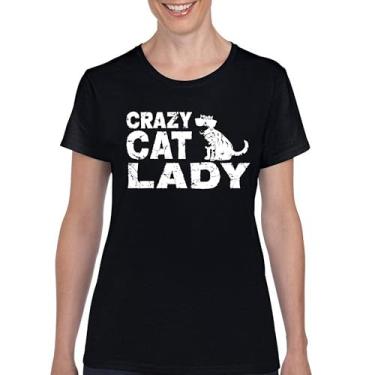 Imagem de Camiseta Crazy Cat Lady Funny Kitten Lover Pet Friendly Mom Feline Queen Meowy Cats Humor Mama Sarcástica Camiseta feminina, Preto, P