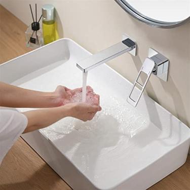 Imagem de Torneira de banheiro Torneiras de lavatório de banheiro, torneiras misturadoras de pia de latão cromado sólido, suporte de parede de alça única quente e fria com caixa embutida, ouro escovado novo