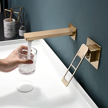 Imagem de Torneira de banheiro Torneiras de lavatório de banheiro, torneiras misturadoras de pia de latão cromado sólido, suporte de parede de alça única quente e fria com caixa embutida, ouro escovado novo