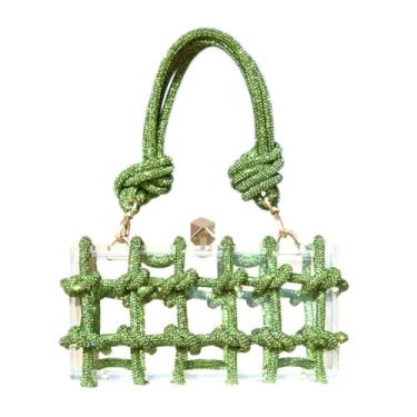 Imagem de Bolsa de acrílico transparente com strass, bolsa de mão de cristal para noite feminina, bolsa de mão com glitter para casamento, coquetel, festa de formatura, Verde