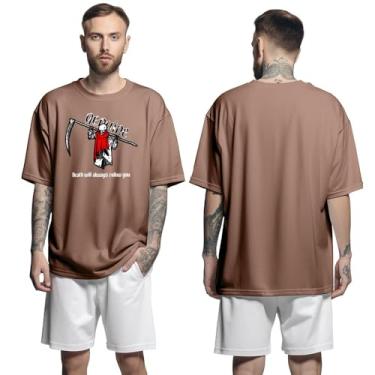 Imagem de Camisa Camiseta Oversized Streetwear Genuine Grit Masculina Larga 100% Algodão 30.1 Death Alwayas Follow You - Marrom - M
