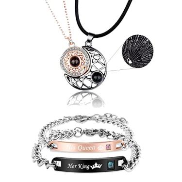 Imagem de LAKIYOYO Colar de casal, pulseira para casal, I Love You, colar em 100 idiomas, sol e lua, pulseira de melhor amigo, colar da amizade, Cobre, outro
