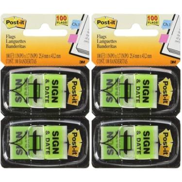 Imagem de Post-it 680SD2 Bandeira de mensagem de sinal e data, 3,5 x 3,5 cm, pacote com 100, verde - pacote com 2