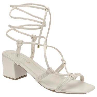 Imagem de Sandália Feminina Salto Grosso Bloco Médio Amarração Lazzlu (Off-white, BR, Adulto, Numérico, 34)