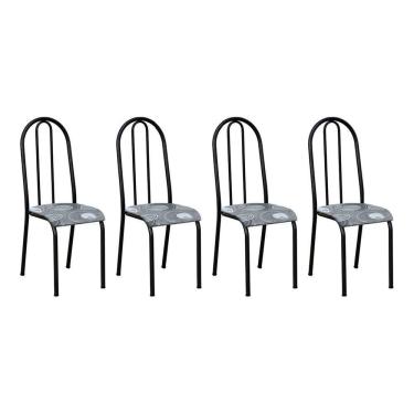 Imagem de Kit 4 Cadeiras De Cozinha Flórida Estampado Pará Cinza Pés De Ferro Preto