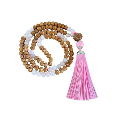 Imagem de Colar Japamala Sementes de Rudraksha e Quartzo Rosa Natural 108 Contas 8mm
