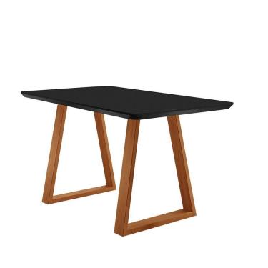 Imagem de Mesa De Jantar Viena Madeira Maciça 140x80cm Tampo Retângular Vidro Móveis Minas Cor Preto