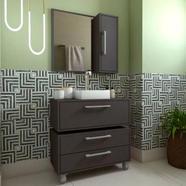 Imagem de Conjunto de Gabinete Suspenso com Cuba Branca, Gabinete de Chão e Armário de Banheiro com Espelho Alice 2 PT 2 GV Grafite