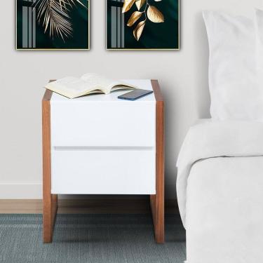 Imagem de Mesa de Cabeceira em Madeira Maciça e Mdf Fauri Natural/Cinza