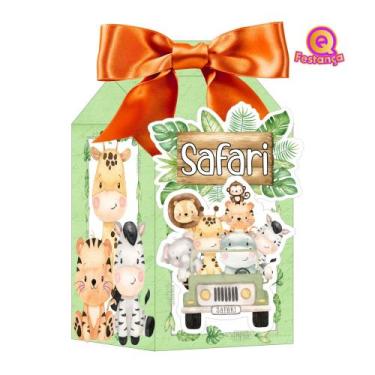 Imagem de 10 Caixas Milk Safari Aquarela Verde com Personagem e Aplique 3D - QFe