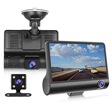 Imagem de Gravador de Condução de Carro, Tela de 4 Polegadas 1080P HD Dash Cam 170 ° Wide Angle Loop Gravação Detecção de Movimento Câmera Frontal e Traseira do Painel, Suporte G Sensor,