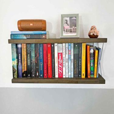 Imagem de Prateleira Dual de Ferro e Madeira 60cm Industrial Tabaco e Branco - A