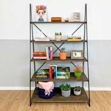 Imagem de Estante Escada de Ferro e Madeira Industrial Ample 5 Prateleiras Tabac