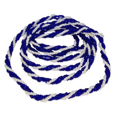 Imagem de Guia Brajá 3 Fios Trançado Azul Escuro Branco 60 cm Umbanda - Flash
