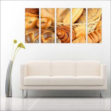 Imagem de Quadro Decorativo Padarias Cafeterias Pães Café Bolos Tortas 5 Peças G