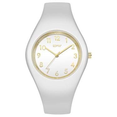 Imagem de YingHwa Relógios femininos fofos, relógios multifuncionais de quartzo, esportes ao ar livre, relógios analógicos de quartzo, arco-íris, com pulseira de silicone, podem combinar com relógios modernos para casais, Dourado, branco, Moderno