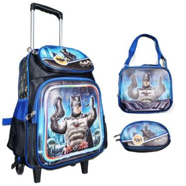 Imagem de Kit Mochila Rodinhas C/ Estojo Lancheira Escolar 3 Pcs - Kadê, Batman