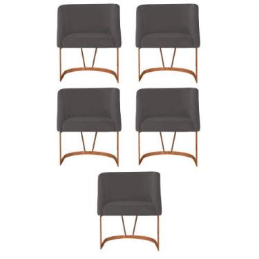 Imagem de Kit 05 Poltrona Cadeira Aurora Luxo Confort Industrial Ferro Bronze Ve