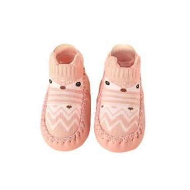 Imagem de Meia Com Sola Emborrachada Antiderrapante Bebê Infantil, 14cm, Rosa