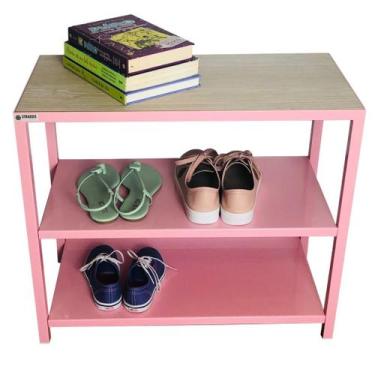 Imagem de Banco Sapateira Strassis Design SD-3503 Metal e MDF Cor: Rosa Infantil