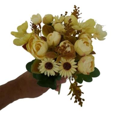 Imagem de Flor artificial buquê camélia e margarida - Carmella Presentes, 30cm