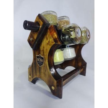 Imagem de Porta temperos com manivela e 8 potes  - BOSS - Arte Madeira, Madeira 