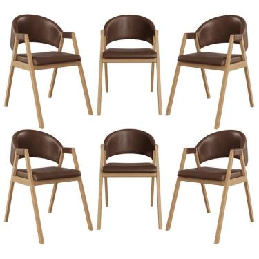 Imagem de Kit 6 Cadeiras Suellen Luxo Reforçada Mesa De Jantar Courino Marrom Escuro
