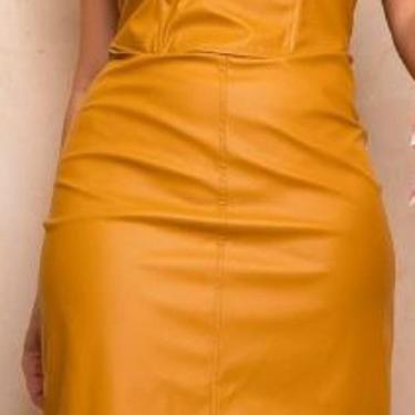 Imagem de Vestido feminino longo sem alça couro - SEM MARCA, Mostarda, G