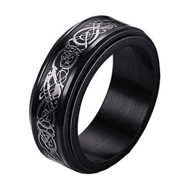 Imagem de HIJONES Anel giratório de aço inoxidável unissex de fibra de carboneto com dragão celta, Aço inoxidável carboneto, Metal
