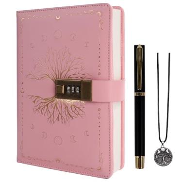 Imagem de TIEFOSSI Diário com cadeado, árvore da vida, diário vintage com cadeado para mulheres e homens, caderno recarregável A5 com cadeado para escrever, 224 páginas numeradas