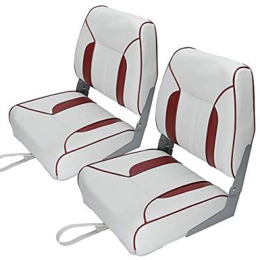 Imagem de MAXSHADE COVERS MSC assento de pesca dobrável para barco, 2 assentos, um par (branco/vermelho, costas baixas)