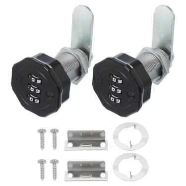 Imagem de PATIKIL Fechadura de came combinada, 2 peças, liga de zinco, sem chave, 3 dígitos, fechadura de armário de arquivo com senha de 3 dígitos, fechamento de segurança com acabamento cromado cilíndrico com