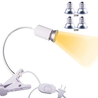 Imagem de Lâmpada de calor de réptil, lâmpada de calor com suporte e interruptor, luz de calor para água-lagarto com 2 peças 25W e 2 peças 50W lâmpada de calor para tartaruga lagarto cobra camaleões anfíbios --branco